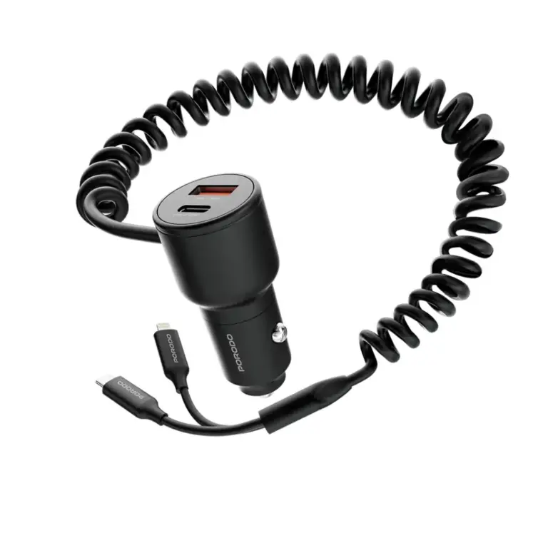 Porodo Dual Port Car Charger Integrated C+L Cables