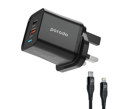 Gadget Pulse Kenya 6 Porodo Dual Port PD + USB-A ( 35W+18W) Charger With Type-C To Lightning