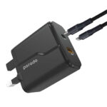 Porodo Dual Port Wall Charger PD 20W + QC3.0 UK with Braided Type-C to Lightning PD Cable 1.2m