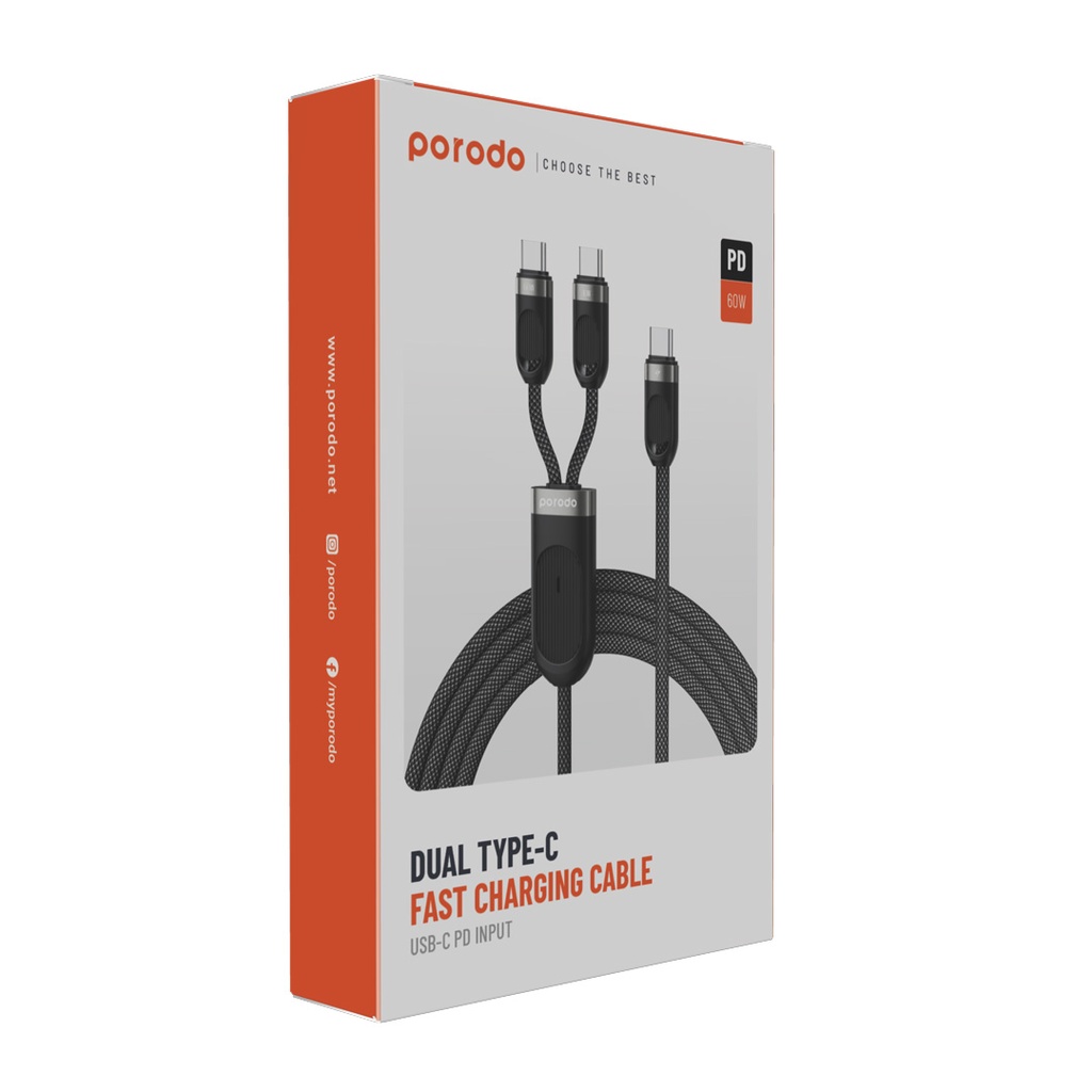 Porodo Dual Type-C Fast Charging Cable USB-C PD Input