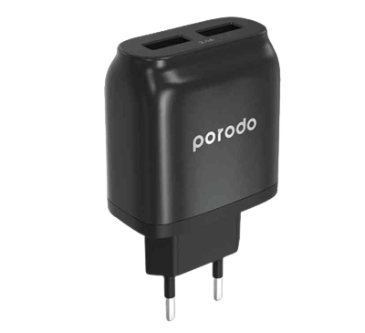 Porodo Dual USB-A Wall Charger 2.4A EU Fast Charging with Over-heat Protection