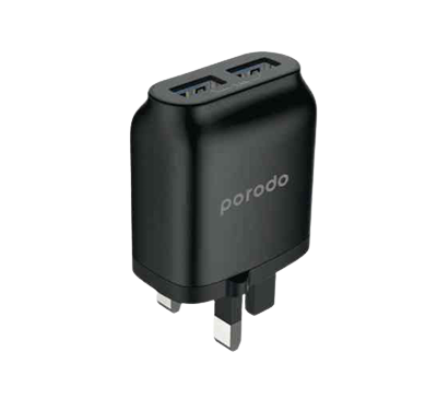 Porodo Dual USB-A Wall Charger 2.4A UK Fast Charging with Over-heat Protection