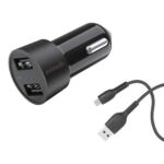 Porodo Dual USB Car Charger 3.4A with Micro USB Cable 4ft.