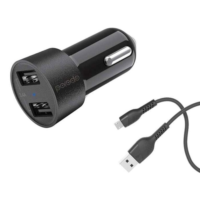 Porodo Dual USB Car Charger 3.4A with Micro USB Cable 4ft.