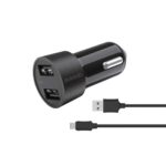 Porodo Dual USB Car Charger 3.4A with Type-C Cable 4ft.