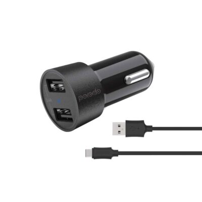 Porodo Dual USB Car Charger 3.4A with Type-C Cable 4ft.