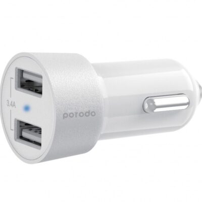 Porodo Dual USB Car Charger 3.4A with Lightning Cable 4ft.