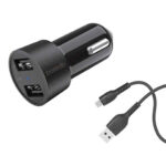 Porodo Dual USB Car Charger 3.4A with Micro USB Cable 4ft.