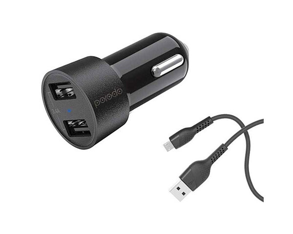 Porodo Dual USB Car Charger 3.4A with Micro USB Cable 4ft.