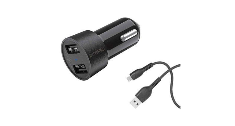 Porodo Dual USB Car Charger 3.4A with Micro USB Cable 4ft.