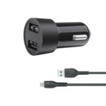 Porodo Dual USB Car Charger 3.4A with Micro USB Cable 4ft.
