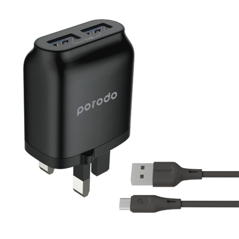 Porodo Dual USB Wall Charger 2.4A with Improved Version PVC Micro USB Cable 1.2m