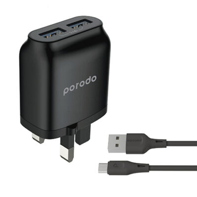Porodo Dual USB Wall Charger 2.4A with Improved Version PVC Micro USB Cable 1.2m
