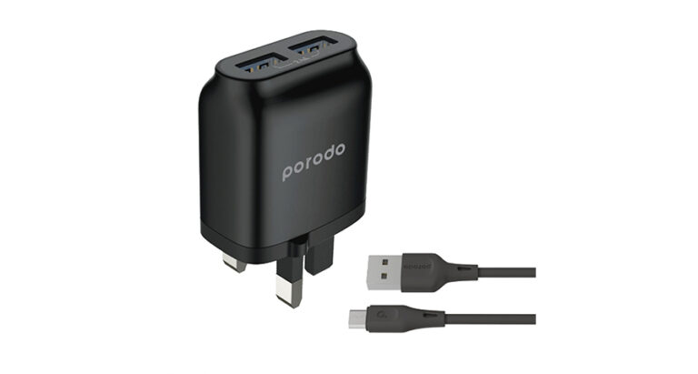 Porodo Dual USB Wall Charger 2.4A with Improved Version PVC Micro USB Cable 1.2m