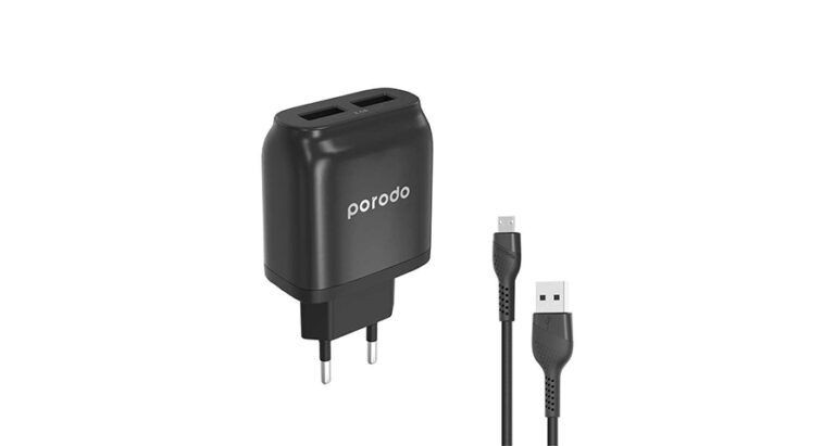 Porodo Dual USB Wall Charger 2.4A with Improved Version PVC Micro USB Cable 1.2m EU