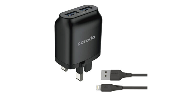 Porodo Dual USB Wall Charger 2.4A with Improved Version PVC Lightning Cable 1.2m