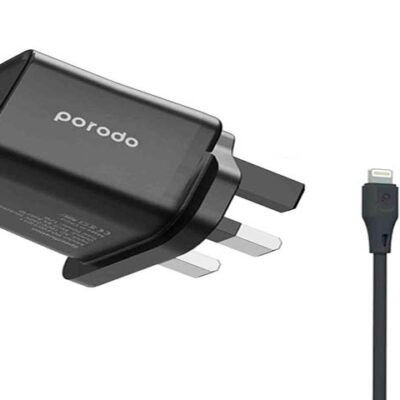 Porodo Dual USB Wall Charger 2.4A UK with PVC Lightning Cable 1.2m