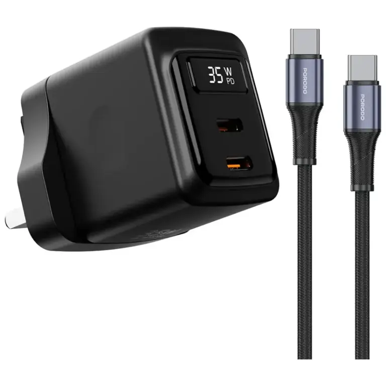 Porodo GaN 35W Dual USB-C Wall Charger with Power Display