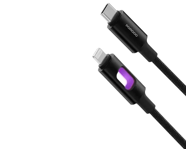 Porodo LED Braided USB-C to Lightning Charging & Data Cable