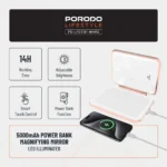 Porodo Lifestyle 5000mAh Power Bank Magnifying Mirror - White/Rose Gold