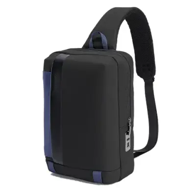 Porodo Lifestyle Cross Body Sling Bag with Fingerprint Lock - Black/Blue