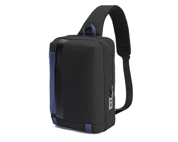 Porodo Lifestyle Cross Body Sling Bag with Fingerprint Lock - Black/Blue