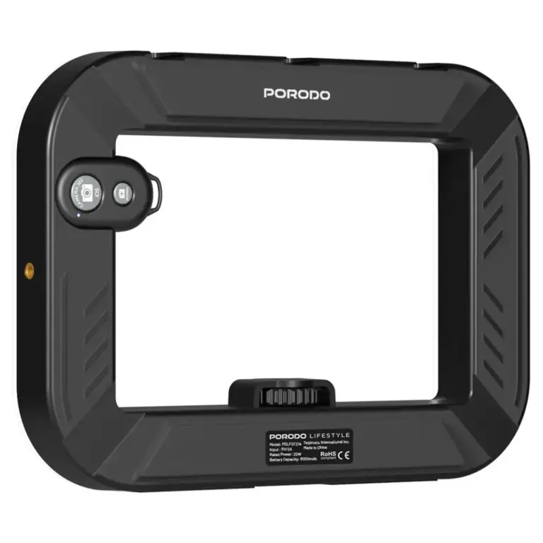 Porodo Lifestyle Handheld Ring Grip Camera & phone vlogging light with Desktop support & Phone clamp
