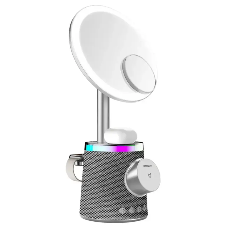 Porodo Makeup Mirror Wireless Charger & Speaker with RGB Lights