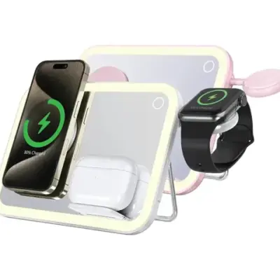 Porodo Multi-Device Wireless Charging Mirror With Lights
