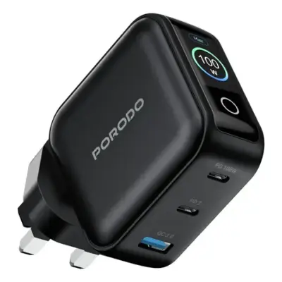 Porodo Nexora 100W 3-Port Wall Charger with LCD Display