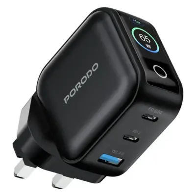 Porodo Nexora 65W 3-Port Wall Charger with LCD Display