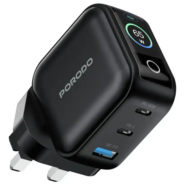 Porodo Nexora 65W 3-Port Wall Charger with LCD Display