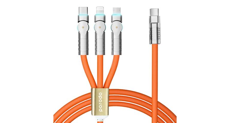 Porodo PD100W Three-in-one Cable 180 Degrees Rotation: 1.2M