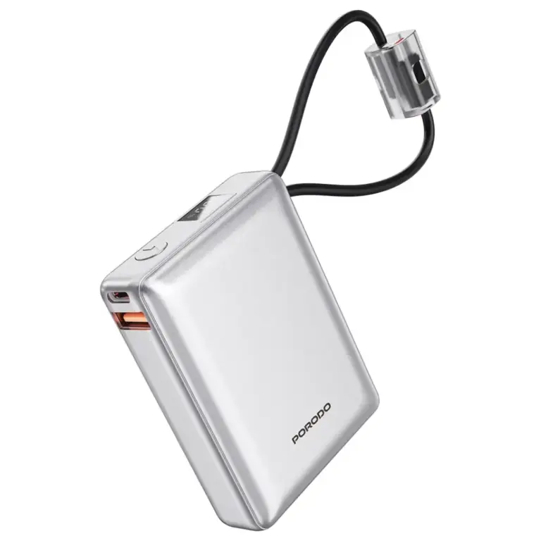 Porodo Petite 10000mAh Power Bank with Integrated Type-C & Lightning Cable