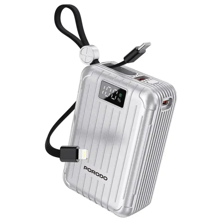 Porodo Petite 20000mAh Power Bank with Integrated Type-C & Lightning Cable