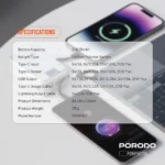 Porodo Petite 20000mAh Power Bank with Integrated Type-C & Lightning Cable