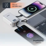 Porodo Petite 20000mAh Power Bank with Integrated Type-C & Lightning Cable