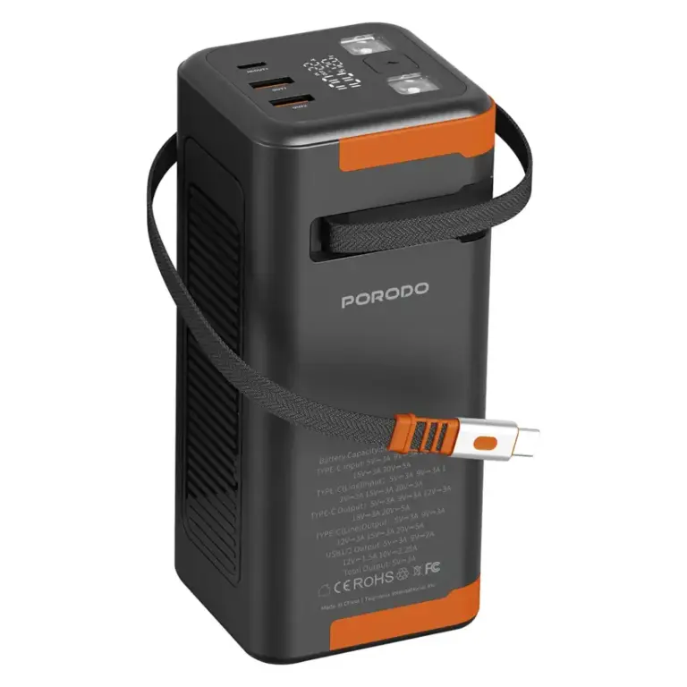 Porodo Power Boost 50000mAh Power Bank with Retractable Type-C Cable