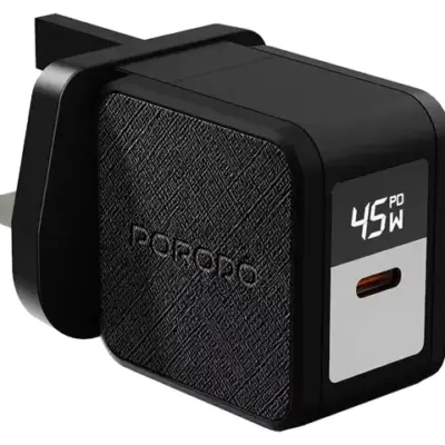 Porodo Quantum GaN 45W USB-C Wall Charger with Digital Display