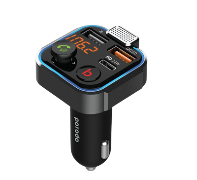 Porodo Smart Car Charger FM Transmitter with 24W PD Port & QC 3.0