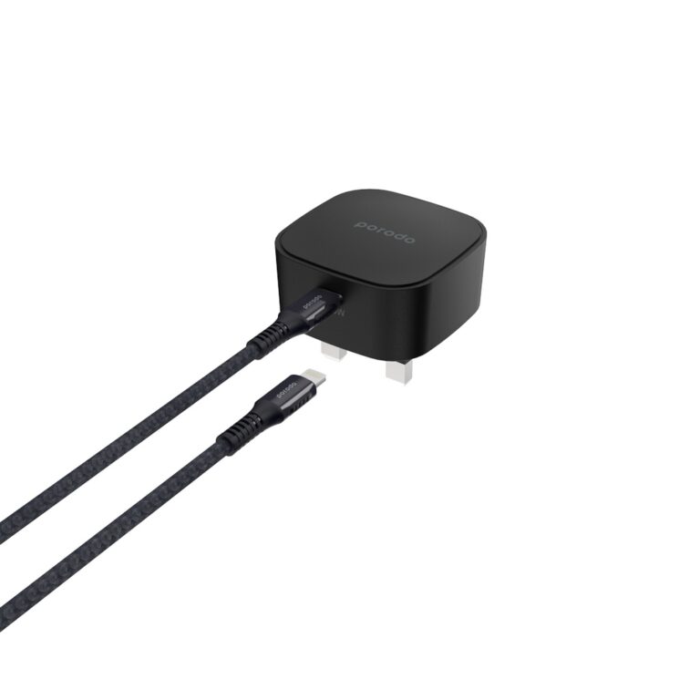 Porodo Super-Compact Fast Wall Charger PD 20W UK with Braided Type-C to Lightning Cable 1.2m