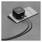 Porodo Super-Fast Dual USB-C Wall Charger 35W UK with Braided Type-C to Type-C Cable 1.2m