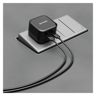 Porodo Super-Fast Dual USB-C Wall Charger 35W UK with Braided Type-C to Type-C Cable 1.2m