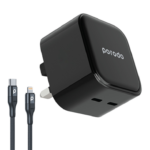Porodo Super-Fast Dual USB-C Wall Charger PD 35W UK with Braided Type-C to Lightning Cable 1.2m