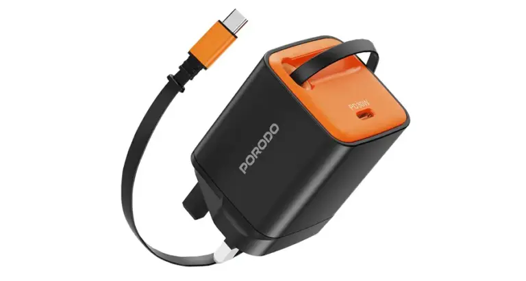 Porodo Tezpatro 30W Gan Charger with USB-C Retractable Cable