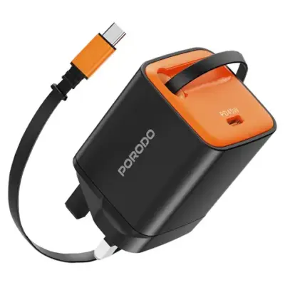 Porodo Tezpatro 45W GaN Charger with USB-C Retractable Cable