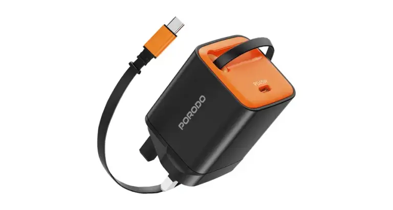 Porodo Tezpatro 45W GaN Charger with USB-C Retractable Cable