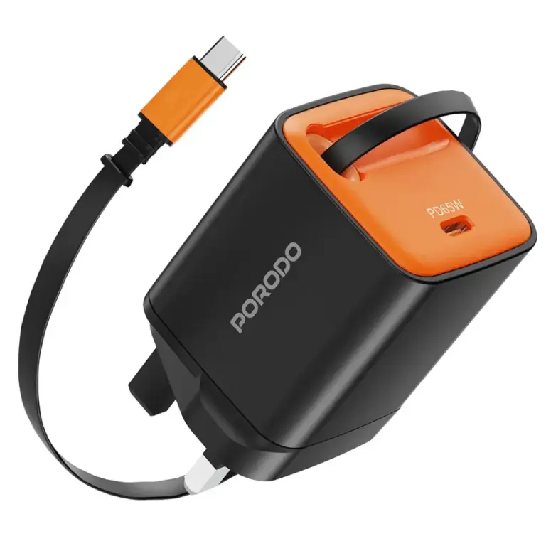 Porodo Tezpatro 65W GaN Charger with USB-C Retractable Cable