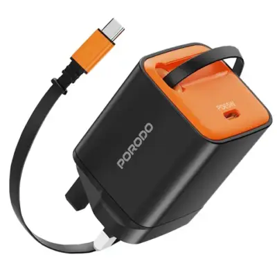 Porodo Tezpatro 65W GaN Charger with USB-C Retractable Cable