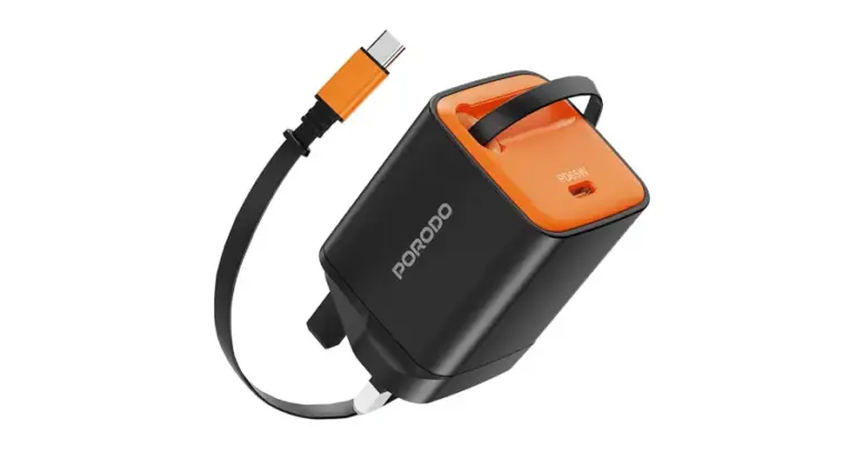 Porodo Tezpatro 65W GaN Charger with USB-C Retractable Cable